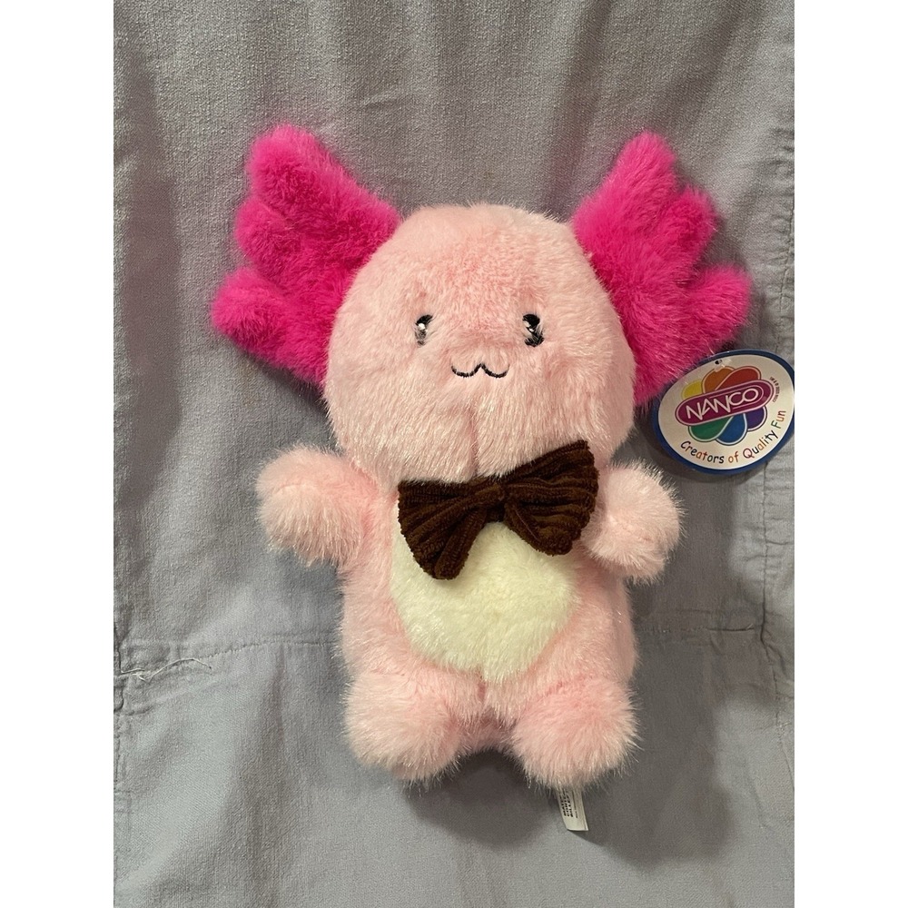 NEW Nanco Adorable Pink Axolotl w/ Brown Bow Tie  9" Plush Stuffed Animal‎ Toy